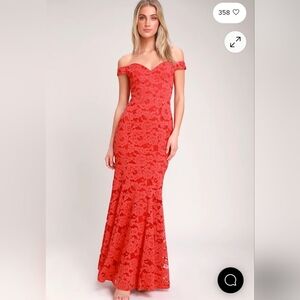 Swept Up Red Lace Off-the-Shoulder Maxi Dress